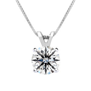 1 1/2 Carat Lab Grown Diamond Soltiaire Necklace In 14K White Gold, 18 Inches